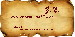 Zvolenszky Nándor névjegykártya